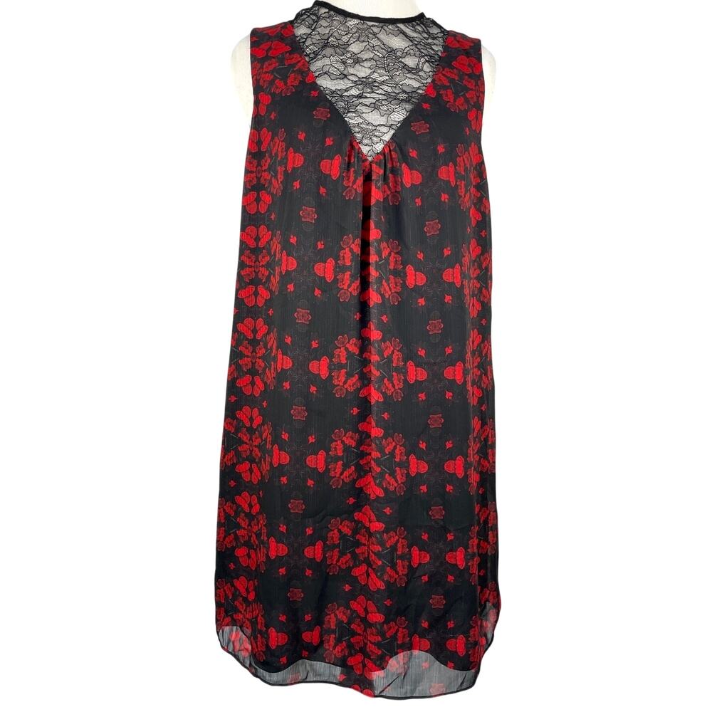 Alice + Olivia Womens Mini Shift Dress 6 Black Red Lace Whimsigoth Witchy Dark